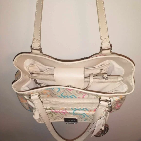 NWT Liz Claiborne Handbag, khaki with multi color LC's, - Picture 9 of 16